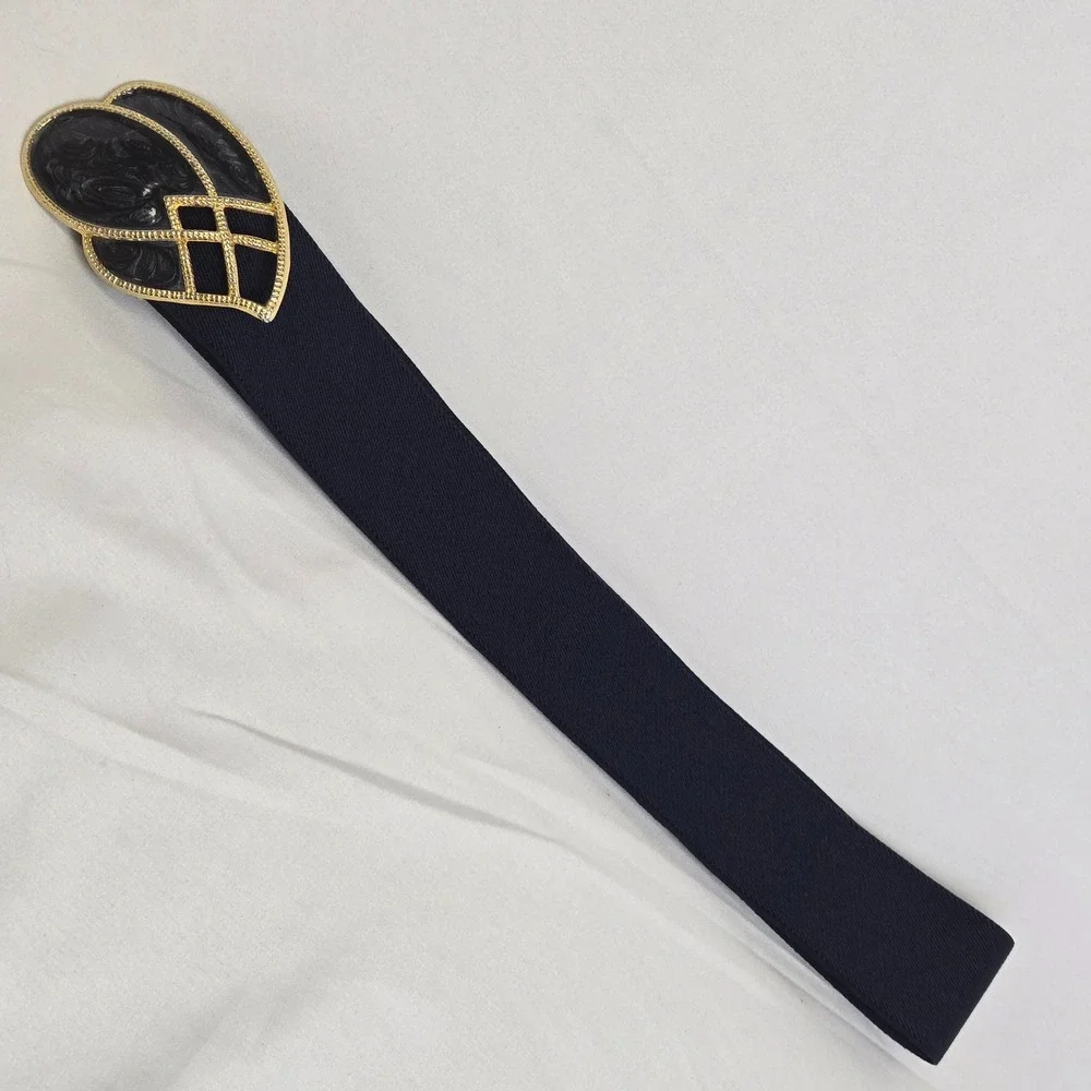Day-Lor Stretch Dress Belt Gold Tone & Blue Enamel 2